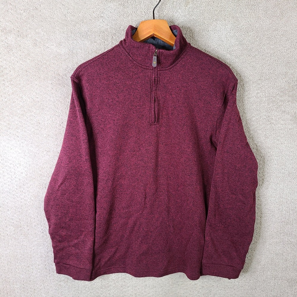 Haggar In Motion Sweater Men XL Burgundy Red Quarter Zip Pullover Heathered Knit